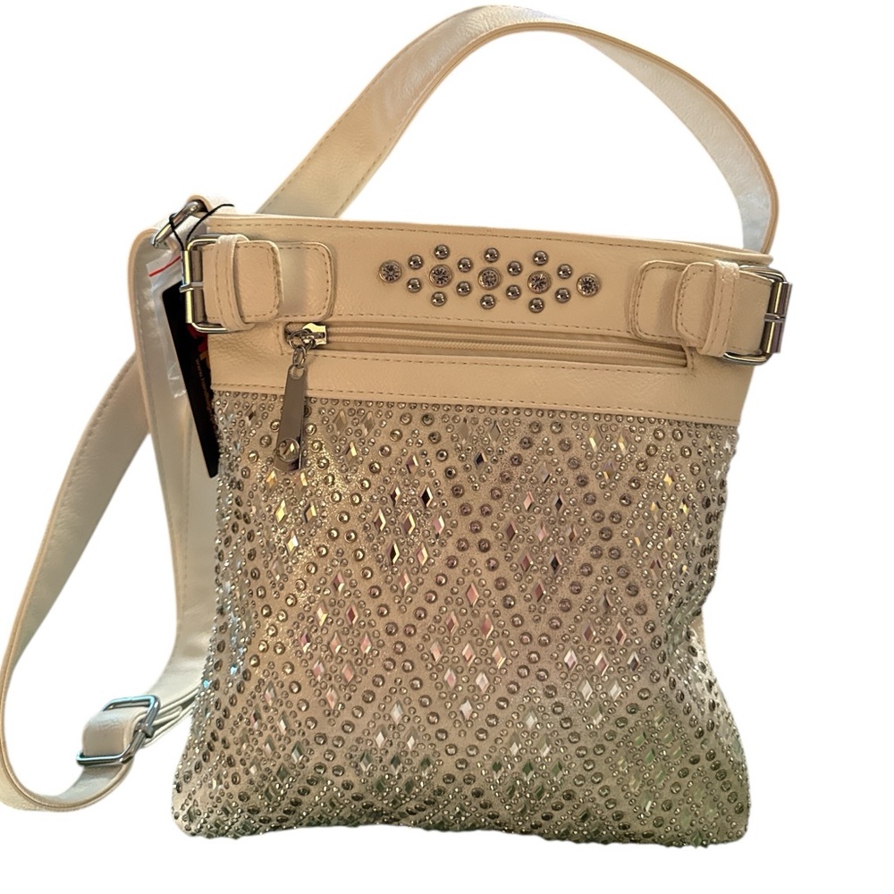 Silver and White Crossbody Bag with Adjustable Strap